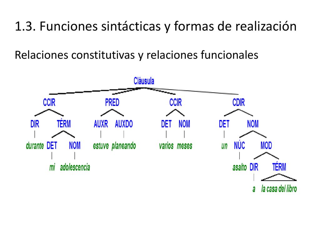 1.3. Funciones sintácticas y formas de realización Relaciones constitutivas y relaciones funcionales