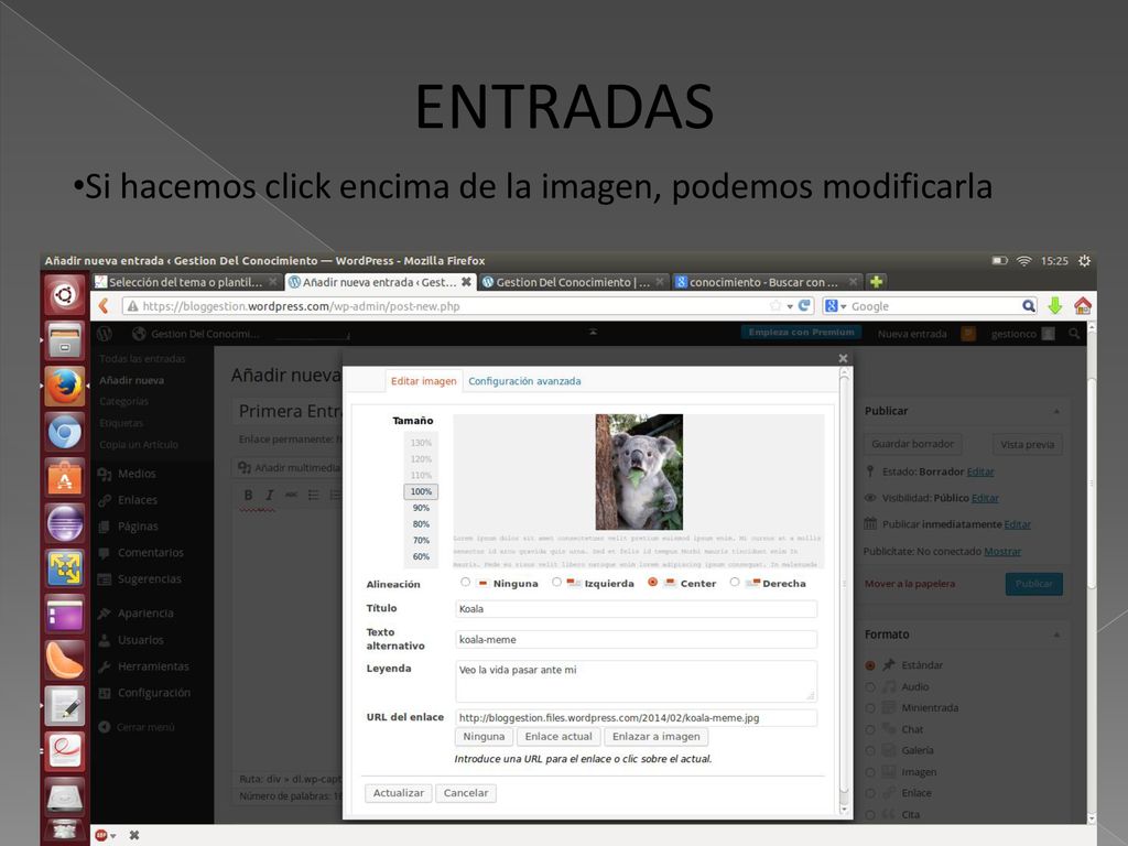 ENTRADAS Si hacemos click encima de la imagen, podemos modificarla