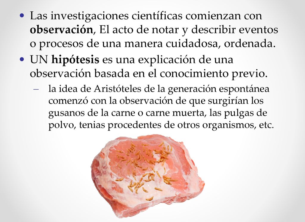 Las investigaciones científicas comienzan con observación, El acto de notar y describir eventos o procesos de una manera cuidadosa, ordenada.