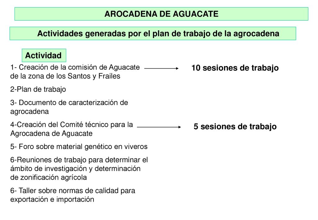 Actividades generadas por el plan de trabajo de la agrocadena