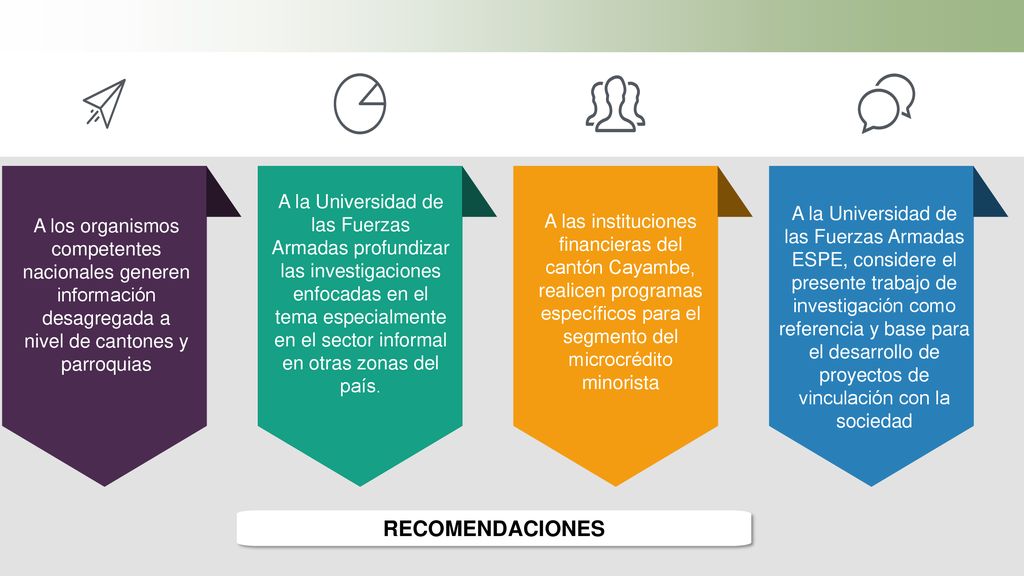 A la Universidad de las Fuerzas Armadas profundizar las investigaciones enfocadas en el tema especialmente en el sector informal en otras zonas del país.