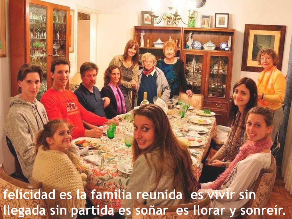 felicidad es la familia reunida es vivir sin llegada sin partida es soñar es llorar y sonreír.