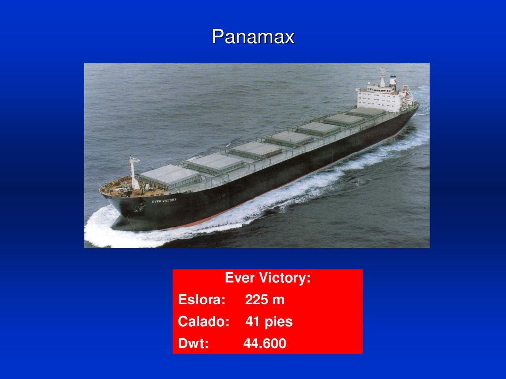 Panamax Ever Victory: Eslora: 225 m Calado: 41 pies Dwt: