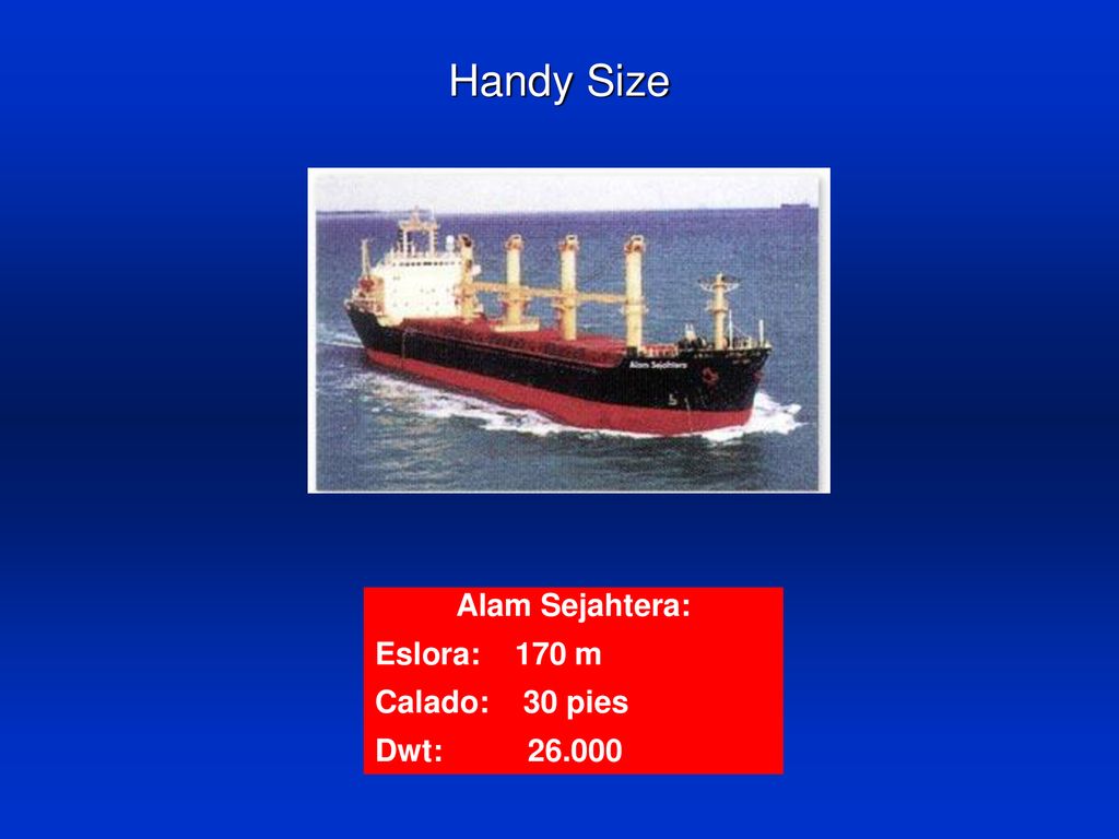 Handy Size Alam Sejahtera: Eslora: 170 m Calado: 30 pies Dwt: