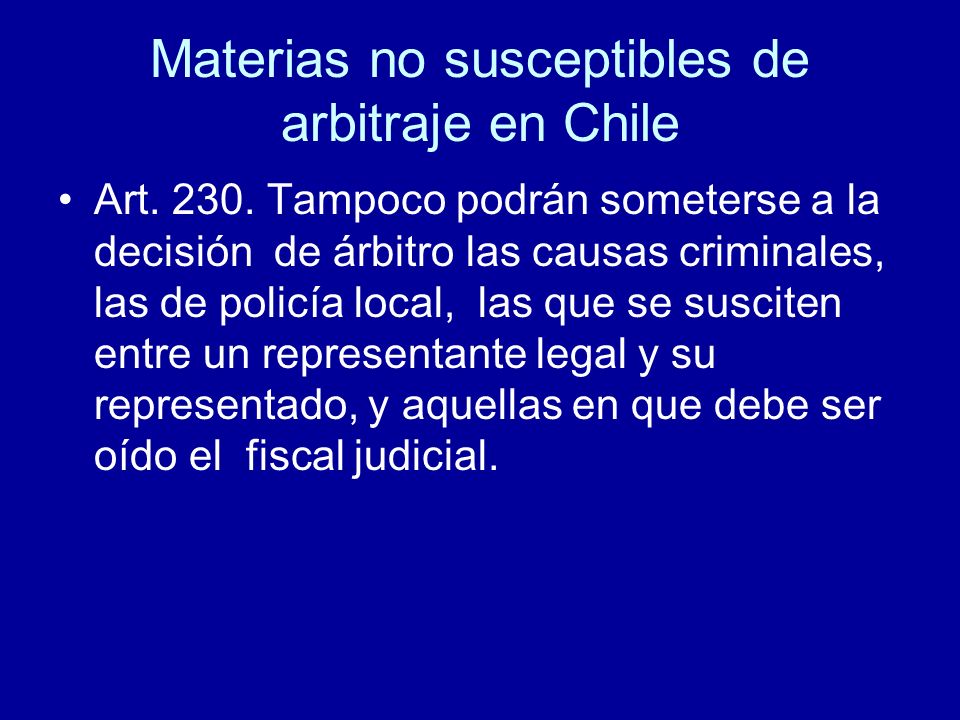 Materias no susceptibles de arbitraje en Chile