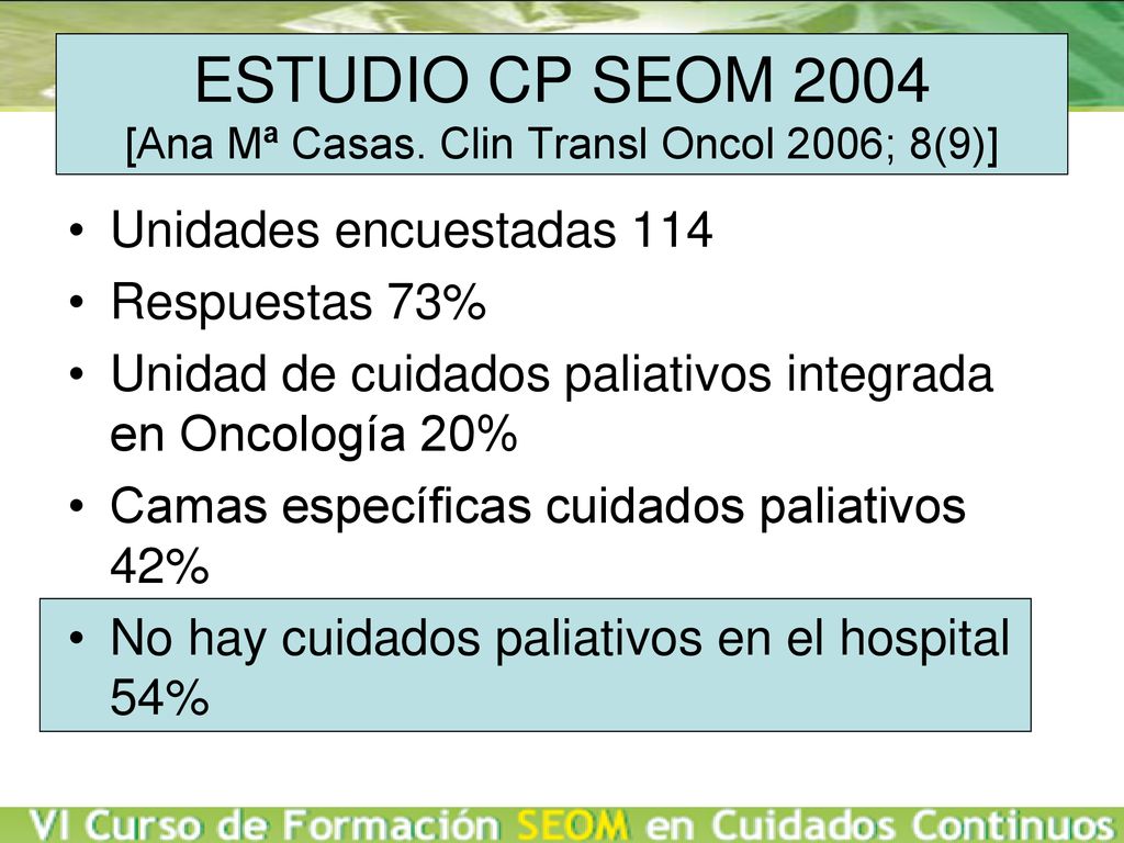 ESTUDIO CP SEOM 2004 [Ana Mª Casas. Clin Transl Oncol 2006; 8(9)]