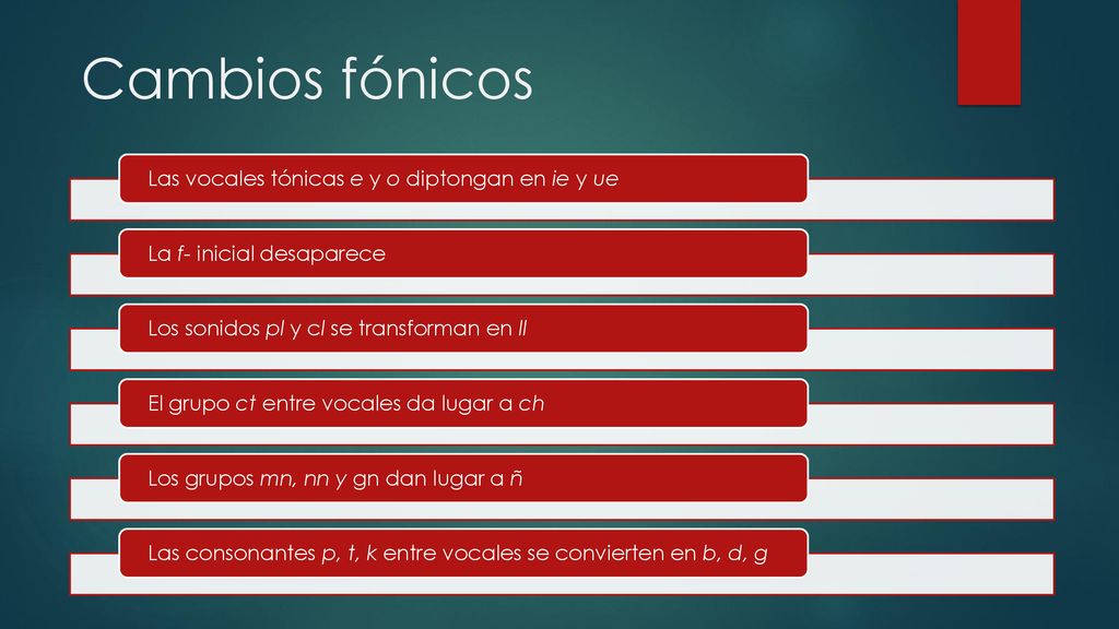 Cambios fónicos Las vocales tónicas e y o diptongan en ie y ue