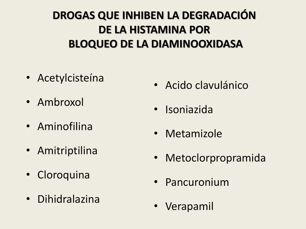 DROGAS QUE INHIBEN LA DEGRADACIÓN DE LA HISTAMINA POR BLOQUEO DE LA DIAMINOOXIDASA