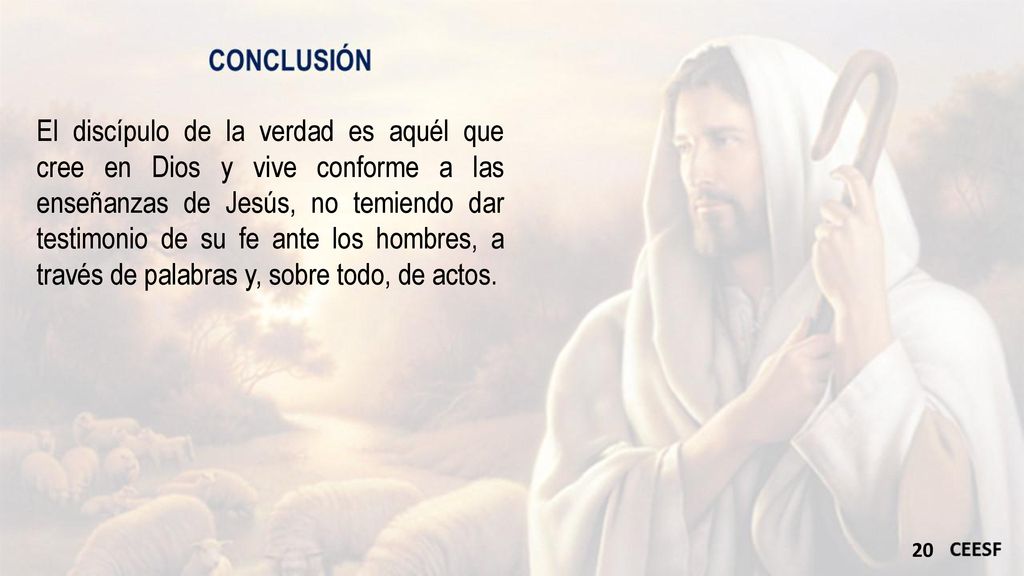 El discípulo de la verdad es aquél que cree en Dios y vive conforme a las enseñanzas de Jesús, no temiendo dar testimonio de su fe ante los hombres, a través de palabras y, sobre todo, de actos.
