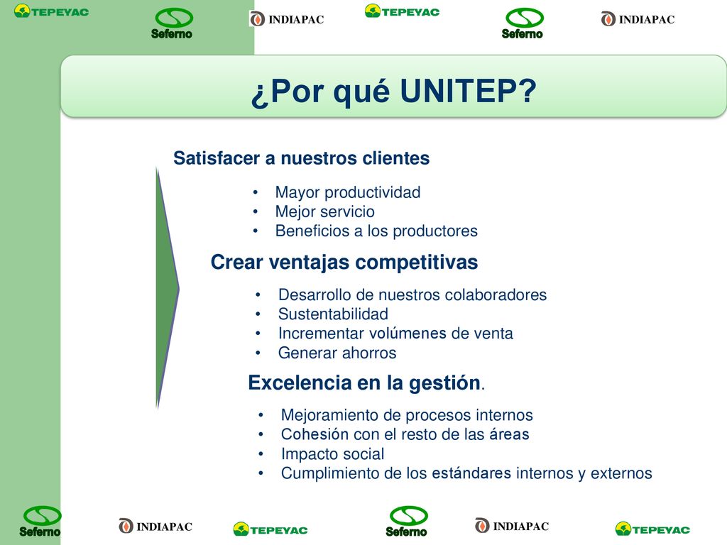 ¿Por qué UNITEP Crear ventajas competitivas Excelencia en la gestión.