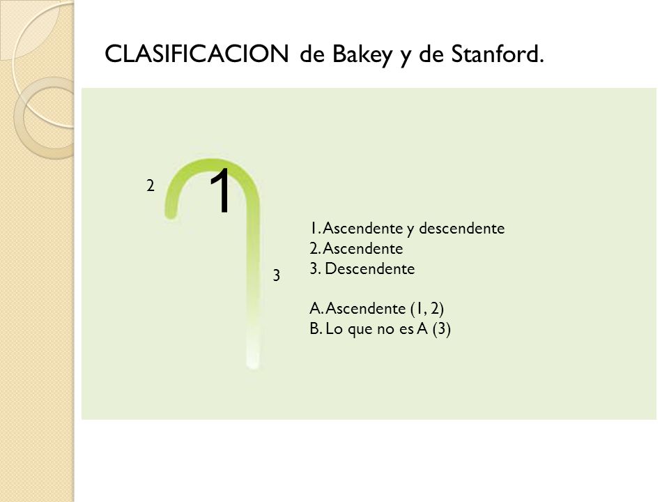 1 CLASIFICACION de Bakey y de Stanford Ascendente y descendente