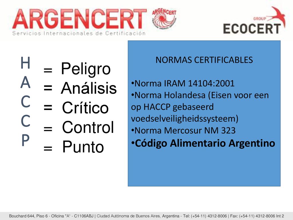 H A C C P = Peligro = Análisis = Crítico = Control = Punto