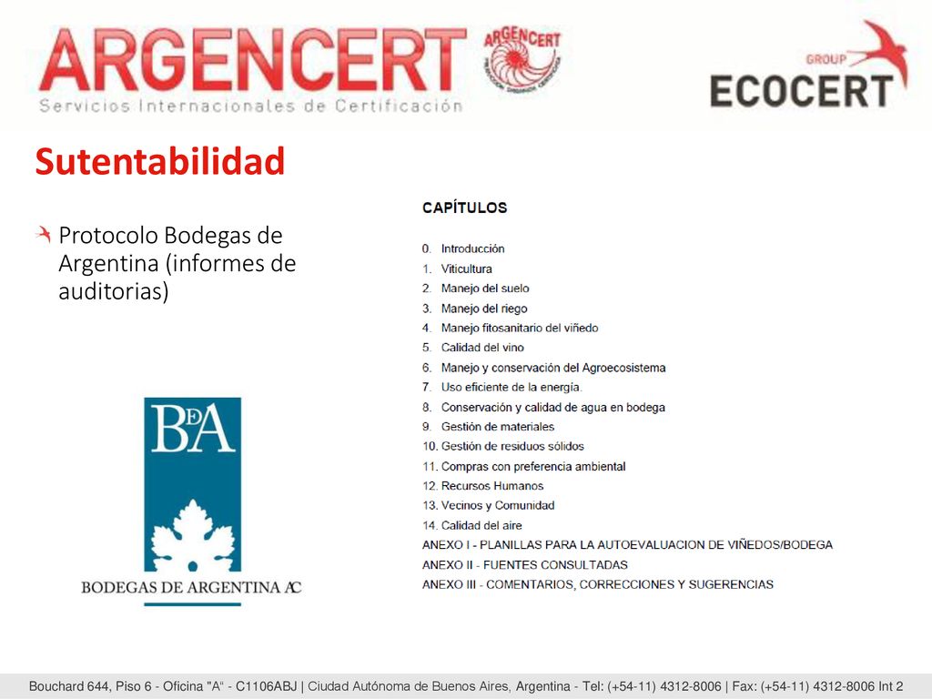 Sutentabilidad Protocolo Bodegas de Argentina (informes de auditorias)