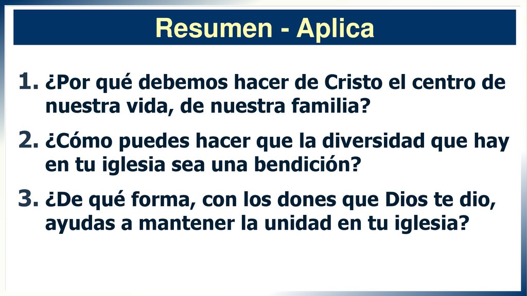 Resumen - Aplica ¿Por qué debemos hacer de Cristo el centro de nuestra vida, de nuestra familia