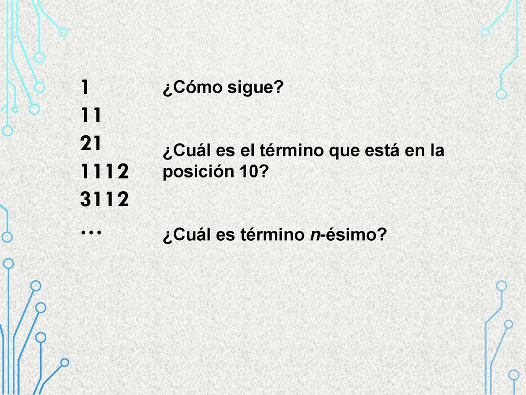 … ¿Cómo sigue. ¿Cuál es el término que está en la posición 10.