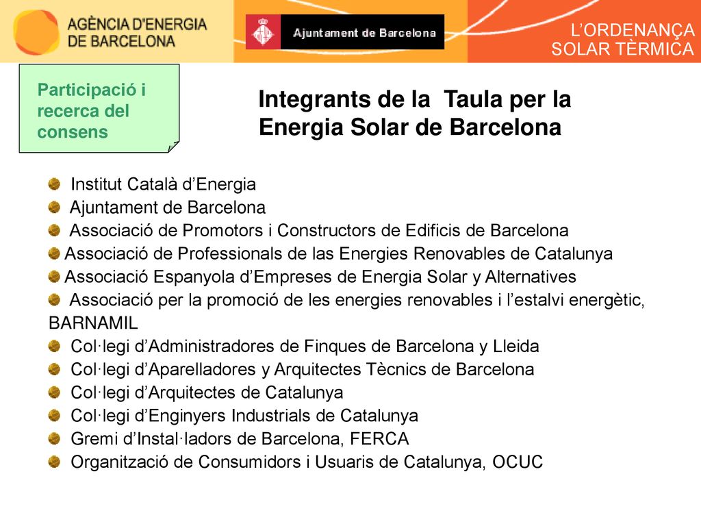 Integrants de la Taula per la Energia Solar de Barcelona