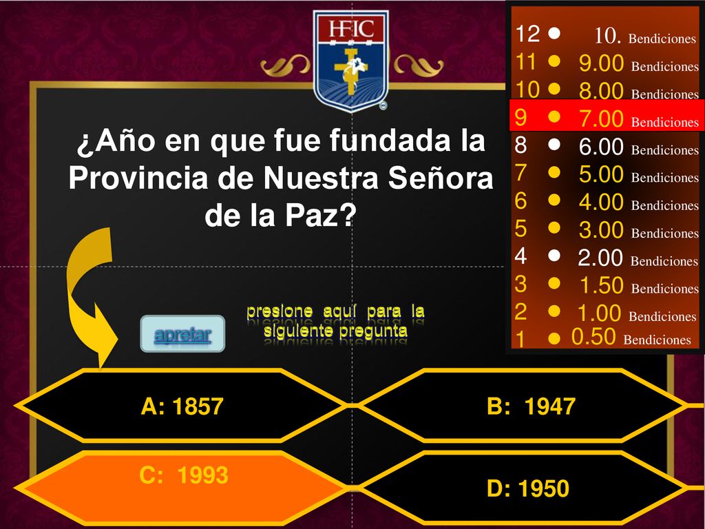 ¿Año en que fue fundada la Provincia de Nuestra Señora de la Paz