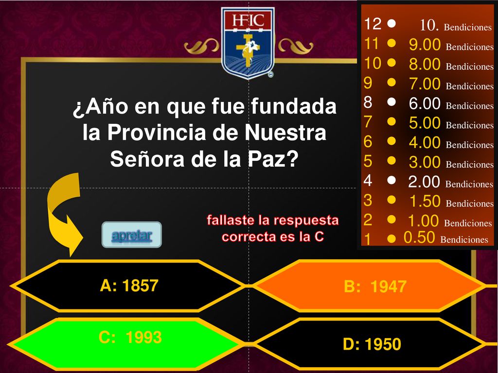¿Año en que fue fundada la Provincia de Nuestra Señora de la Paz
