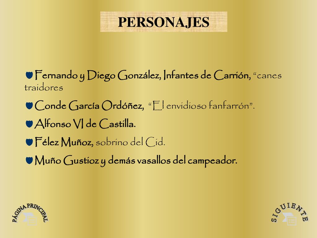 PÁGINA PRINCIPAL S I G U I E N T E PERSONAJES