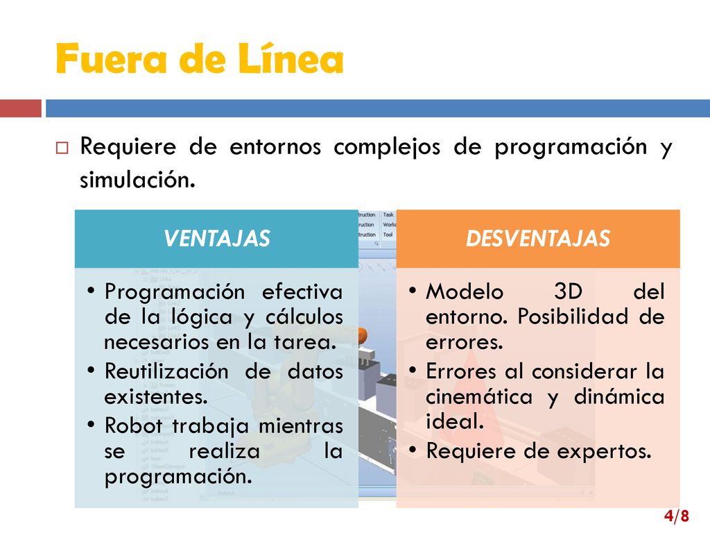 Fuera de Línea Requiere de entornos complejos de programación y simulación. VENTAJAS.