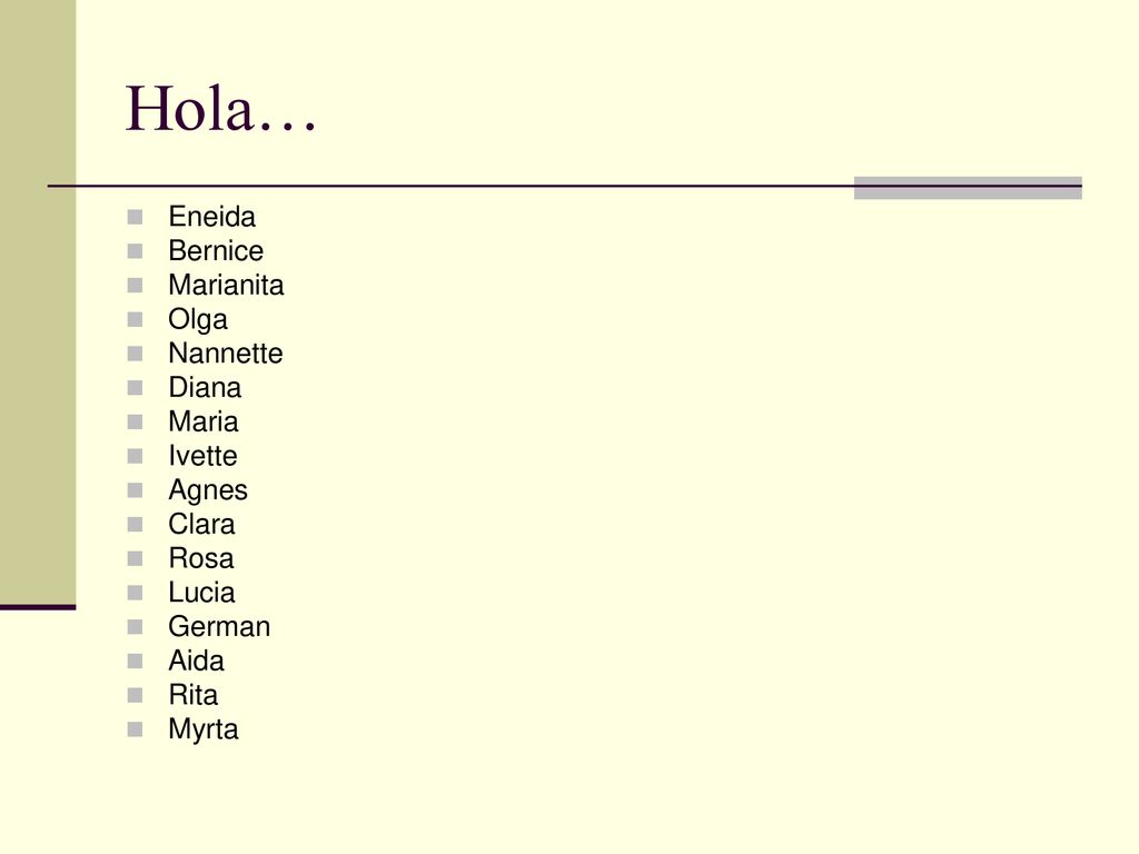 Hola… Eneida Bernice Marianita Olga Nannette Diana Maria Ivette Agnes