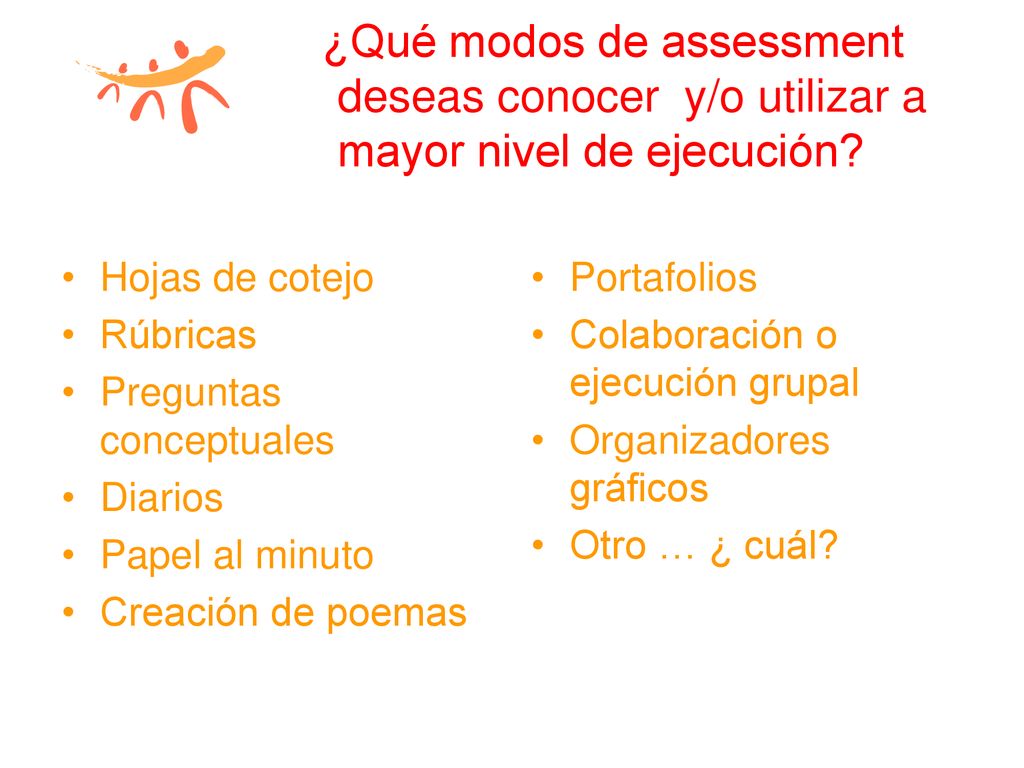 ¿Qué modos de assessment deseas conocer y/o utilizar a mayor nivel de ejecución