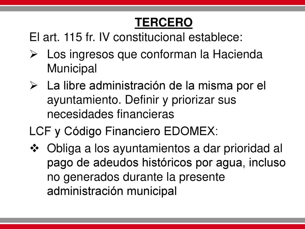 TERCERO El art. 115 fr. IV constitucional establece: Los ingresos que conforman la Hacienda Municipal.