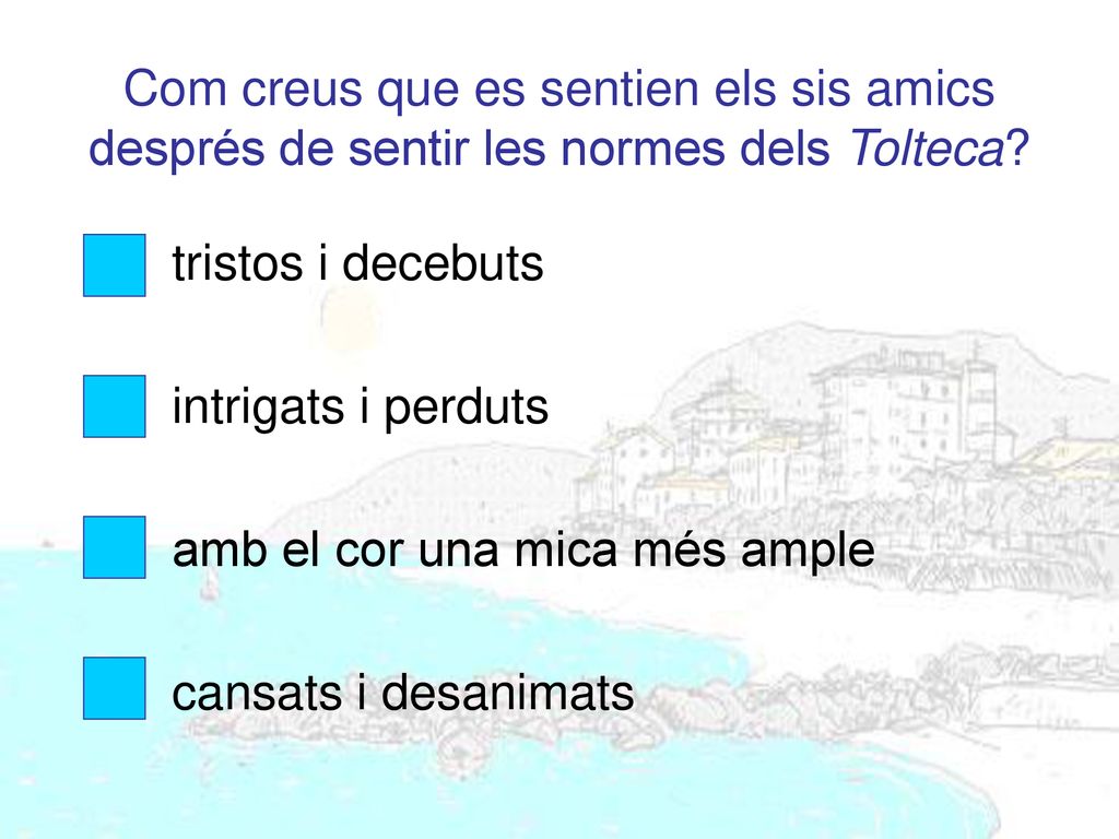 Com creus que es sentien els sis amics després de sentir les normes dels Tolteca