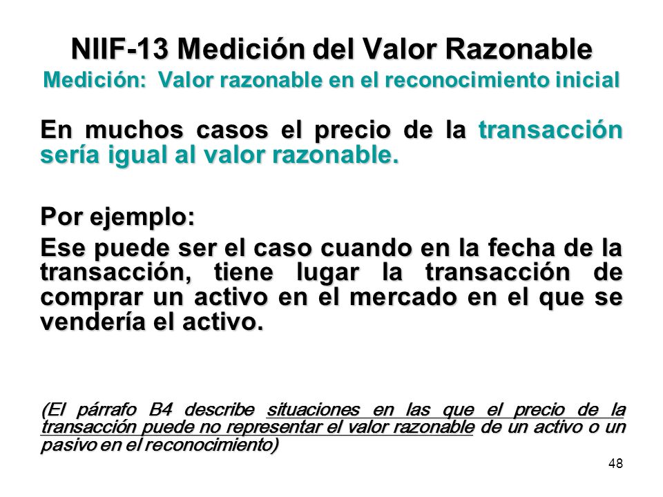 NIIF-13 Medición del Valor Razonable Medición: Valor razonable en el reconocimiento inicial