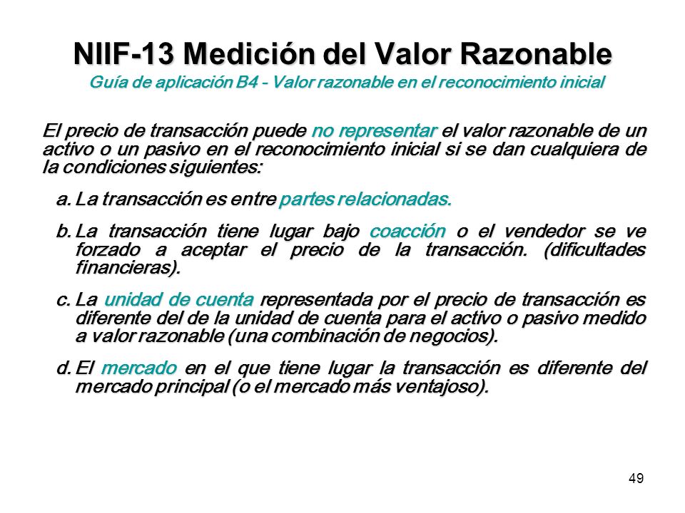NIIF-13 Medición del Valor Razonable Guía de aplicación B4 - Valor razonable en el reconocimiento inicial