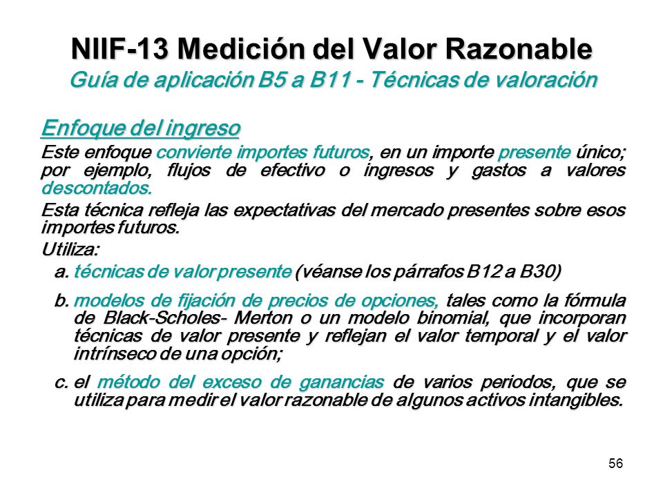 NIIF-13 Medición del Valor Razonable Guía de aplicación B5 a B11 - Técnicas de valoración