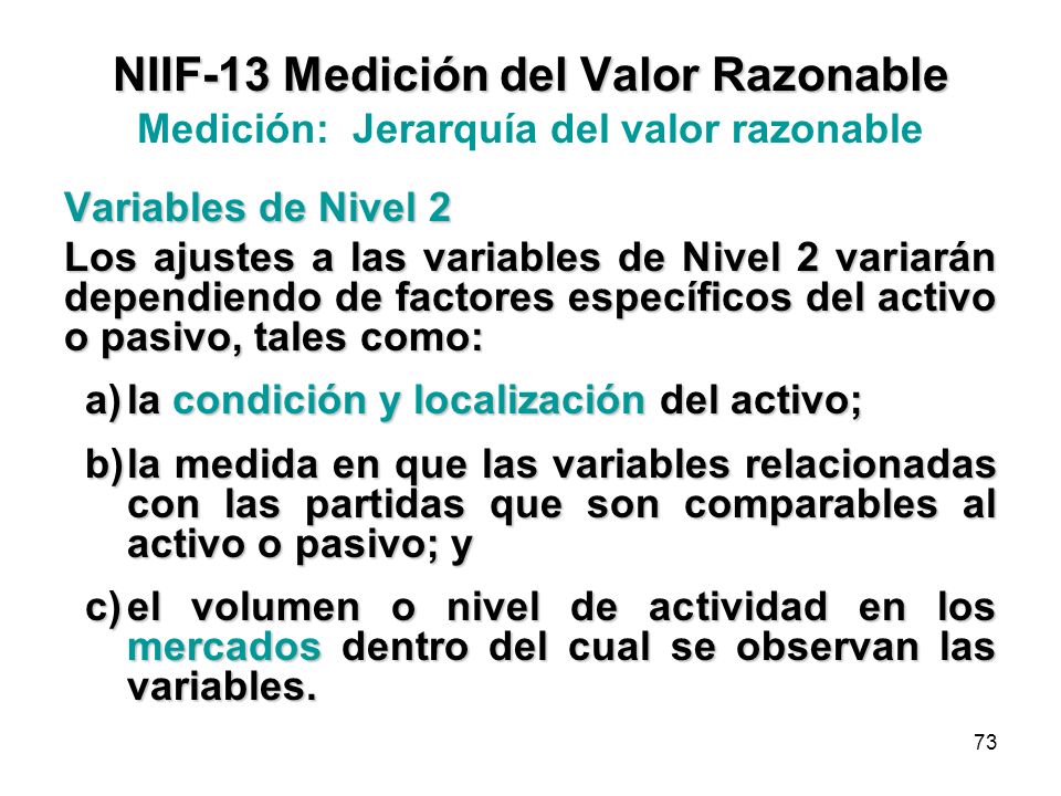 NIIF-13 Medición del Valor Razonable Medición: Jerarquía del valor razonable