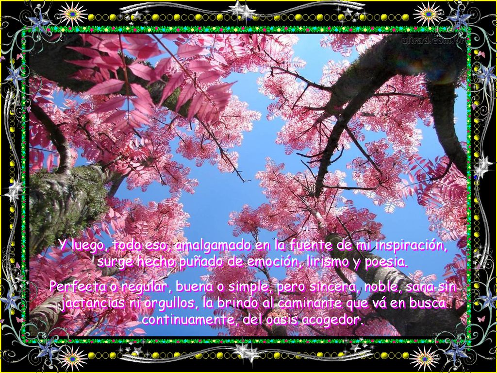 Y luego, todo eso, amalgamado en la fuente de mi inspiración, surge hecho puñado de emoción, lirismo y poesia.