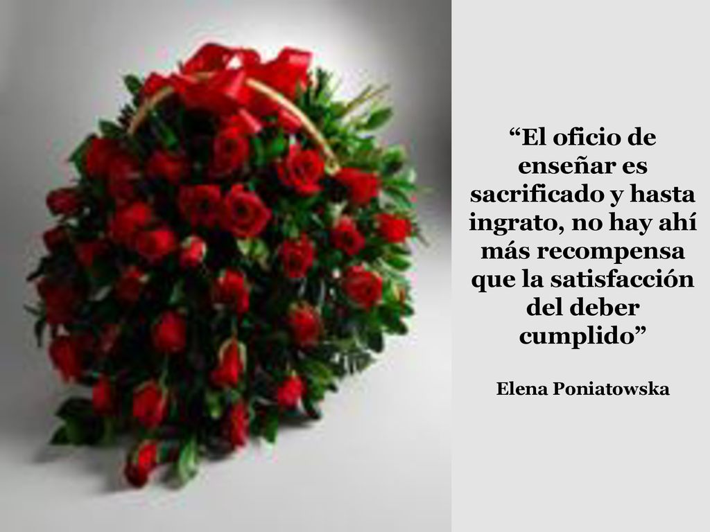 El oficio de enseñar es sacrificado y hasta ingrato, no hay ahí más recompensa que la satisfacción del deber cumplido Elena Poniatowska