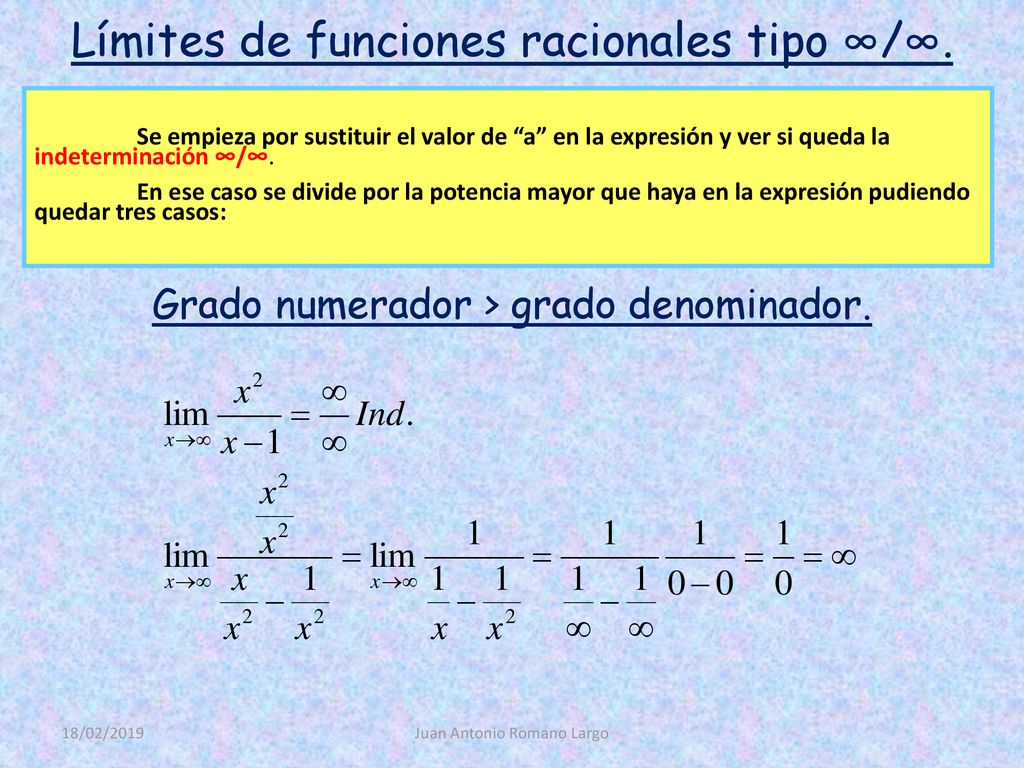 Límites de funciones racionales tipo ∞/∞.