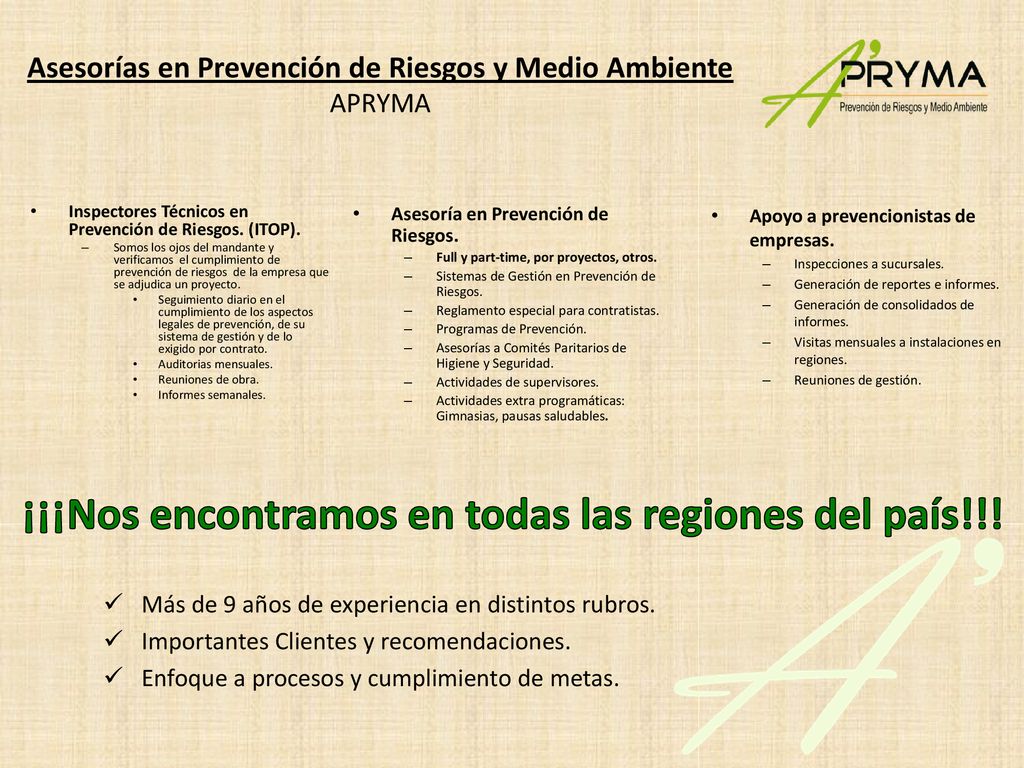 Asesorías en Prevención de Riesgos y Medio Ambiente APRYMA