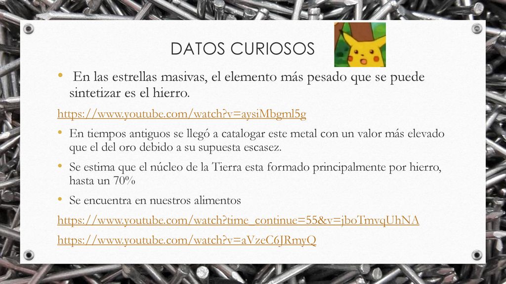 DATOS CURIOSOS En las estrellas masivas, el elemento más pesado que se puede sintetizar es el hierro.
