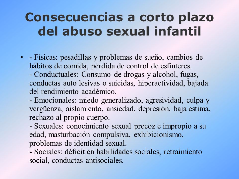 Consecuencias a corto plazo del abuso sexual infantil