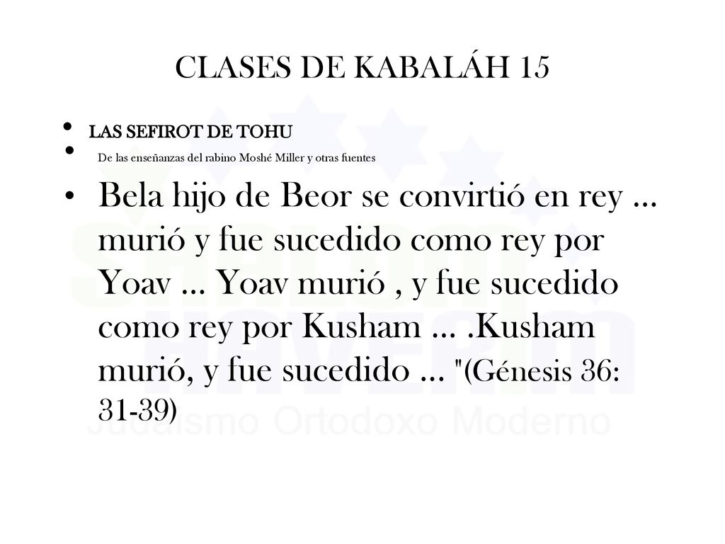 CLASES DE KABALÁH 15 LAS SEFIROT DE TOHU. De las enseñanzas del rabino Moshé Miller y otras fuentes.
