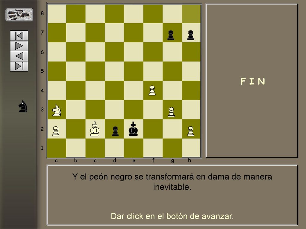 Y el peón negro se transformará en dama de manera inevitable.