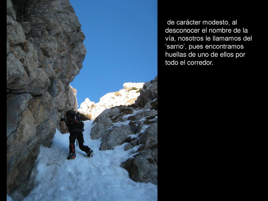 de carácter modesto, al desconocer el nombre de la vía, nosotros le llamamos del ‘sarrio’, pues encontramos huellas de uno de ellos por todo el corredor.
