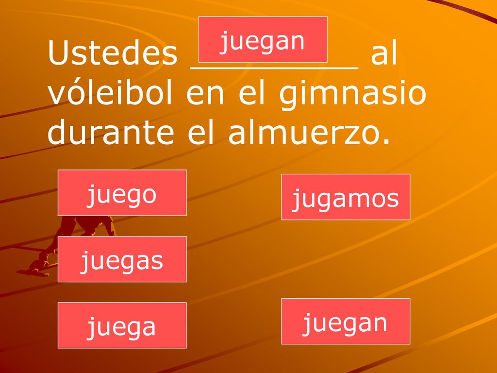 Ustedes ________ al vóleibol en el gimnasio durante el almuerzo.
