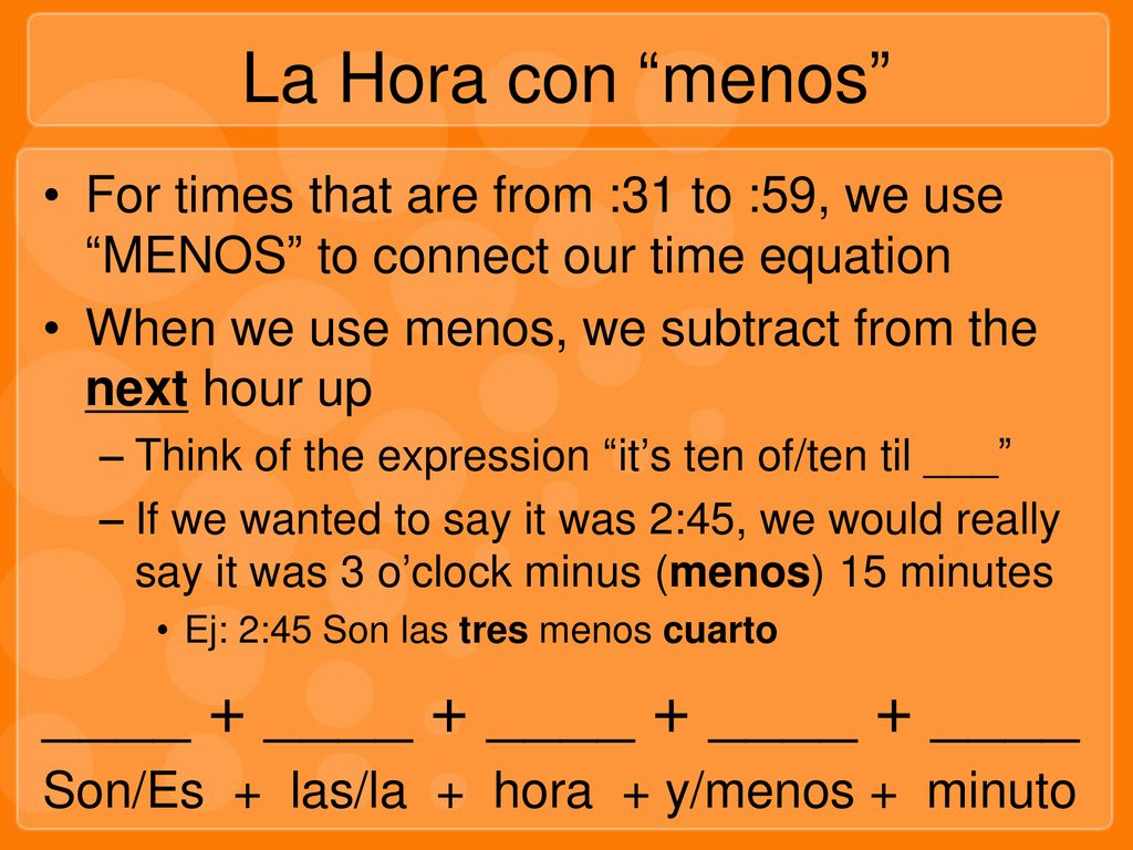 La Hora con menos ____ + ____ + ____ + ____ + ____