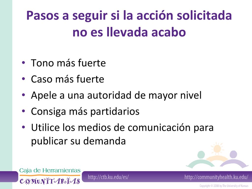 Pasos a seguir si la acción solicitada no es llevada acabo