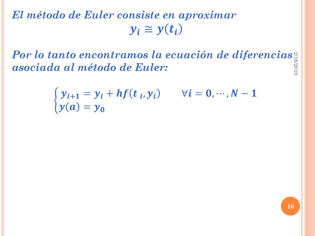 𝒚 𝒊 ≅𝒚 𝒕 𝒊 El método de Euler consiste en aproximar