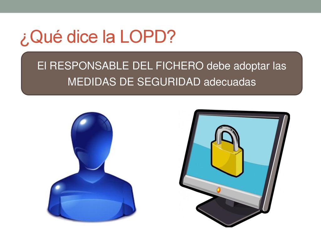 ¿Qué dice la LOPD El RESPONSABLE DEL FICHERO debe adoptar las MEDIDAS DE SEGURIDAD adecuadas