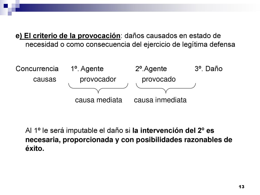 e) El criterio de la provocación: daños causados en estado de necesidad o como consecuencia del ejercicio de legítima defensa