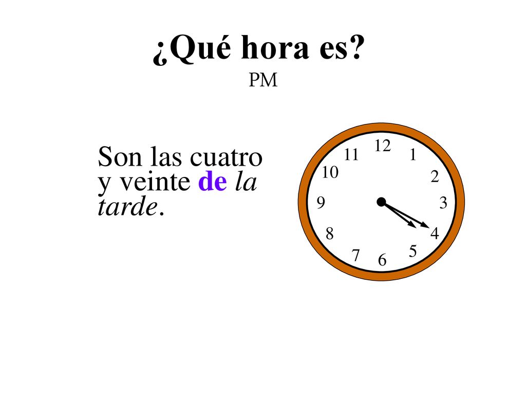 ¿Qué hora es PM Son las cuatro y veinte de la tarde