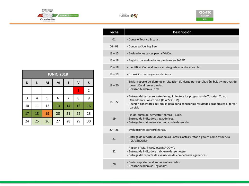 JUNIO 2018 Fecha Descripción D L M J V S