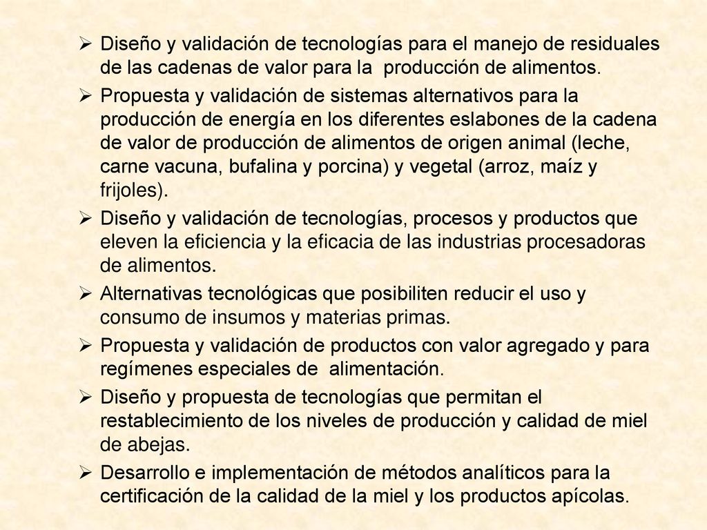 Diseño y validación de tecnologías para el manejo de residuales de las cadenas de valor para la producción de alimentos.
